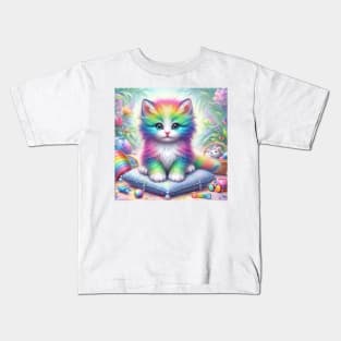 Rainbow-Hued Elegance of a Colorful Cat Kids T-Shirt